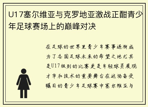 U17塞尔维亚与克罗地亚激战正酣青少年足球赛场上的巅峰对决