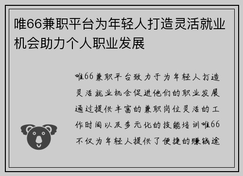 唯66兼职平台为年轻人打造灵活就业机会助力个人职业发展
